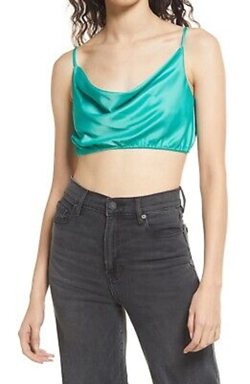 Vero Moda Nat Satin Crop Top in Marine Green